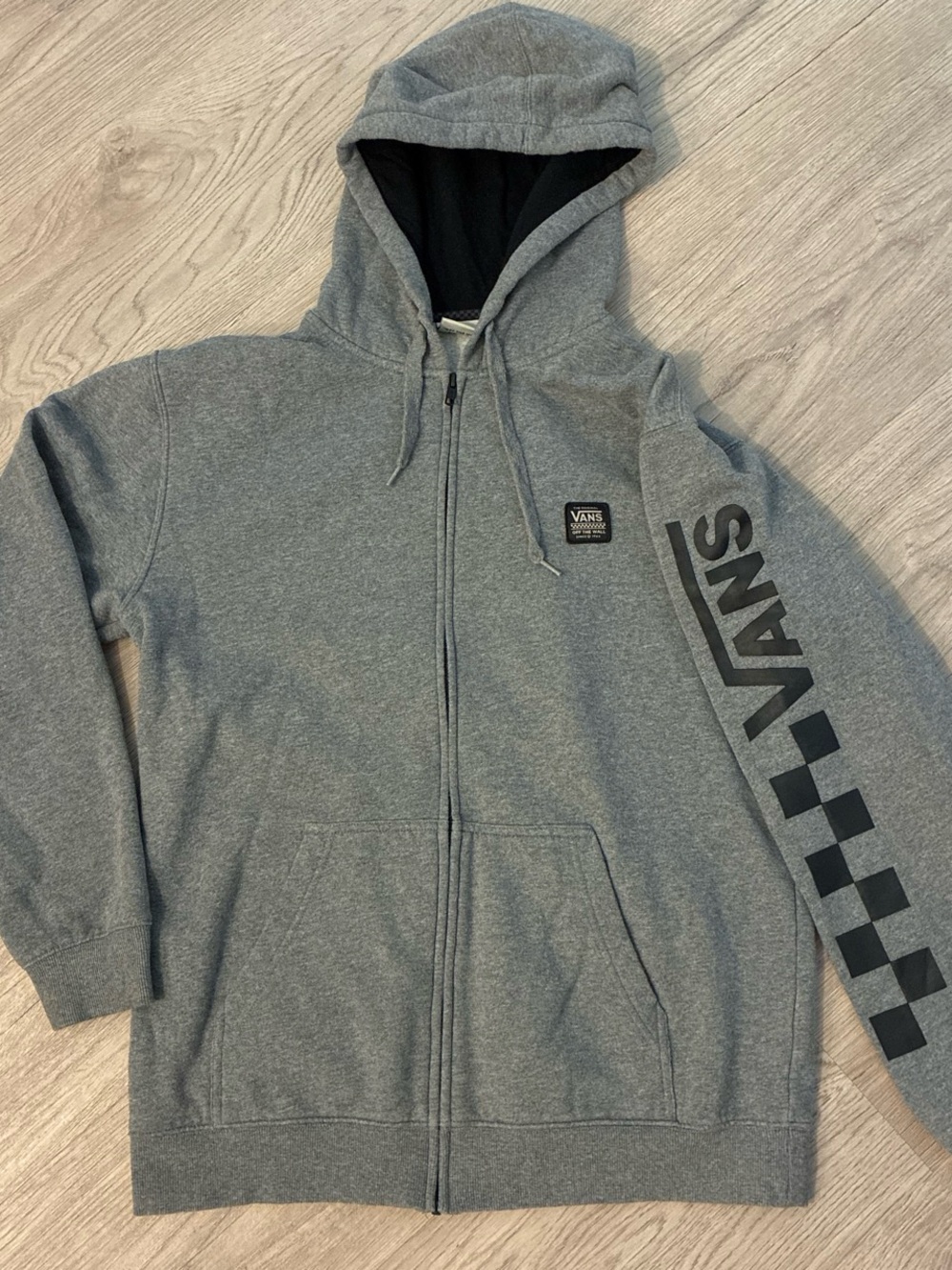 Vans Gray Full-Zip Hoodie with Checker Sleeve